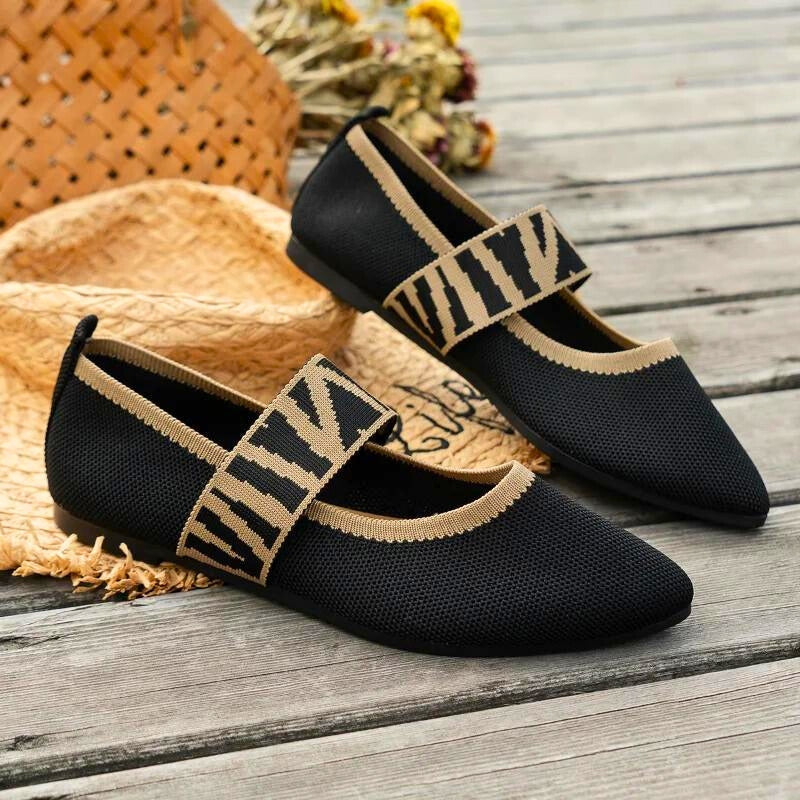Venera | Black Flats with Elastic Strap 4