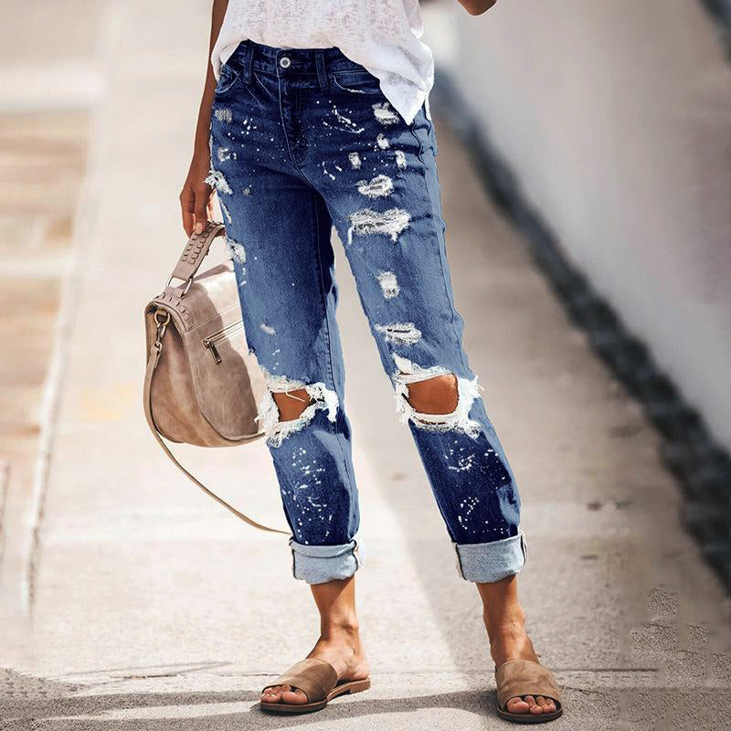 Vespera | Ripped Tapered Leg Denim Jeans 1