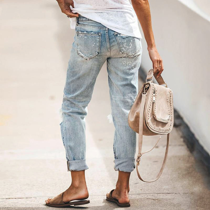 Vespera | Ripped Tapered Leg Denim Jeans 3