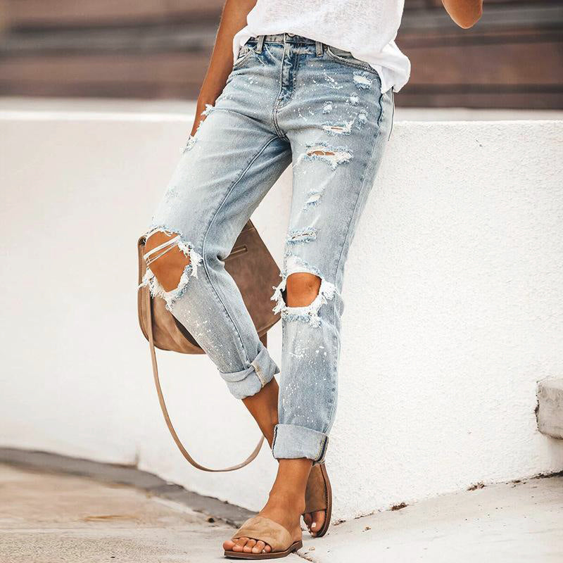 Vespera | Ripped Tapered Leg Denim Jeans 4