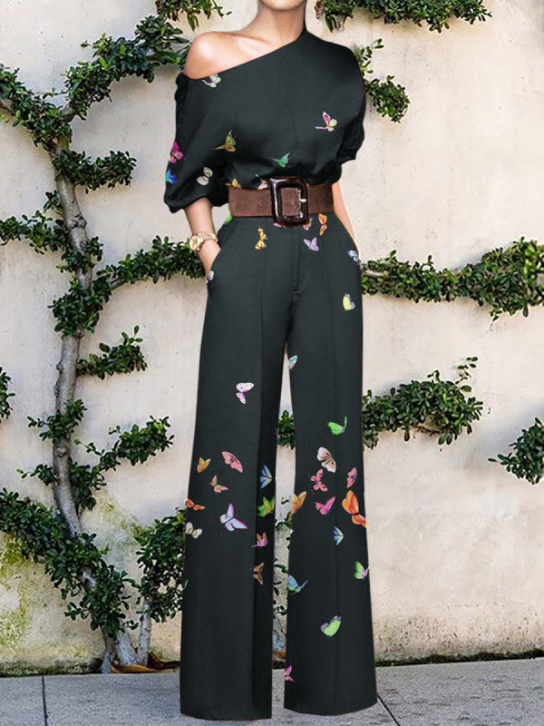 Wavina | One Shoulder Wide Leg Jumpsuit with Print 1