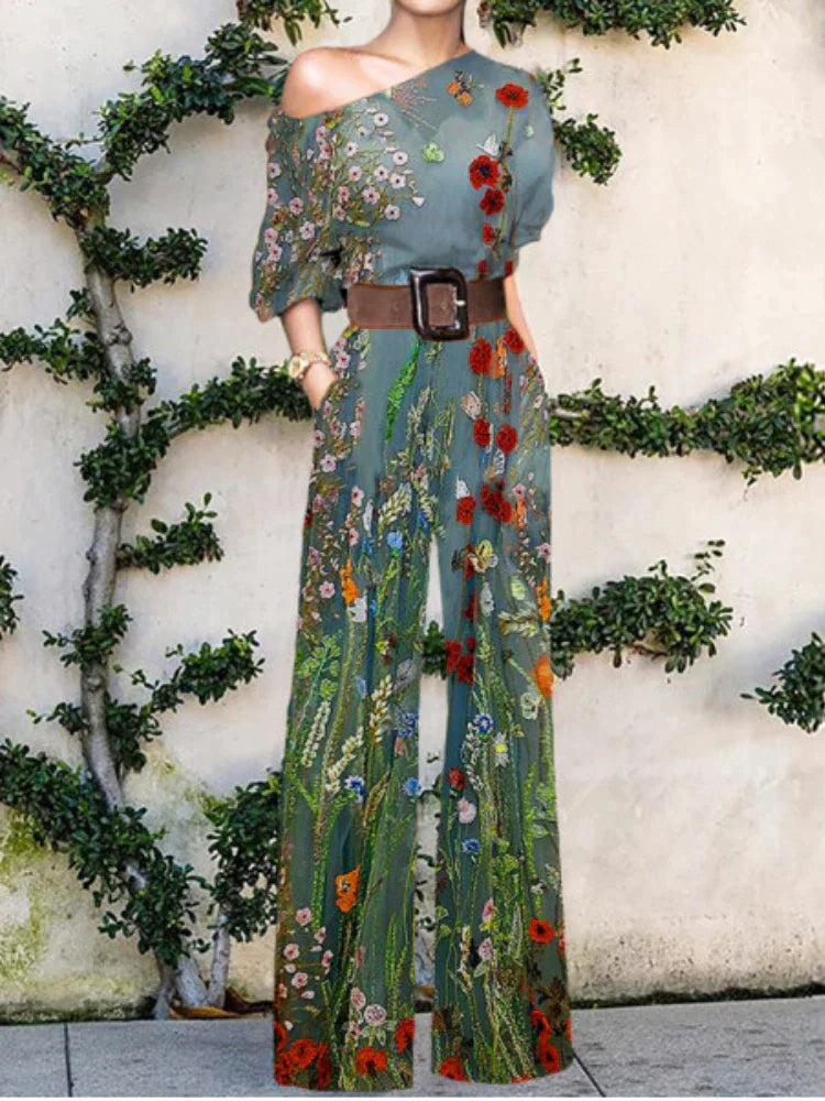 Wavina | One Shoulder Wide Leg Jumpsuit with Print 2