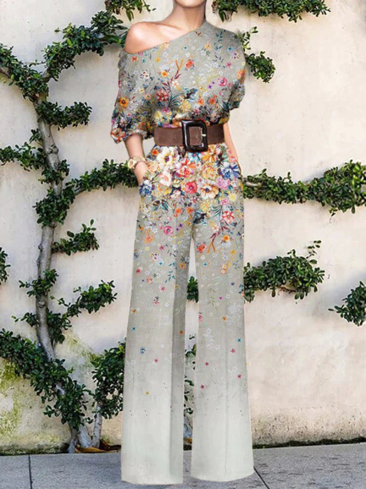 Wavina | One Shoulder Wide Leg Jumpsuit with Print 3