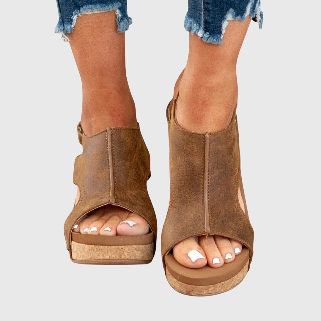 Wendy | Women's Wedge Sandals Open Toe Slingback Cork Platform 8