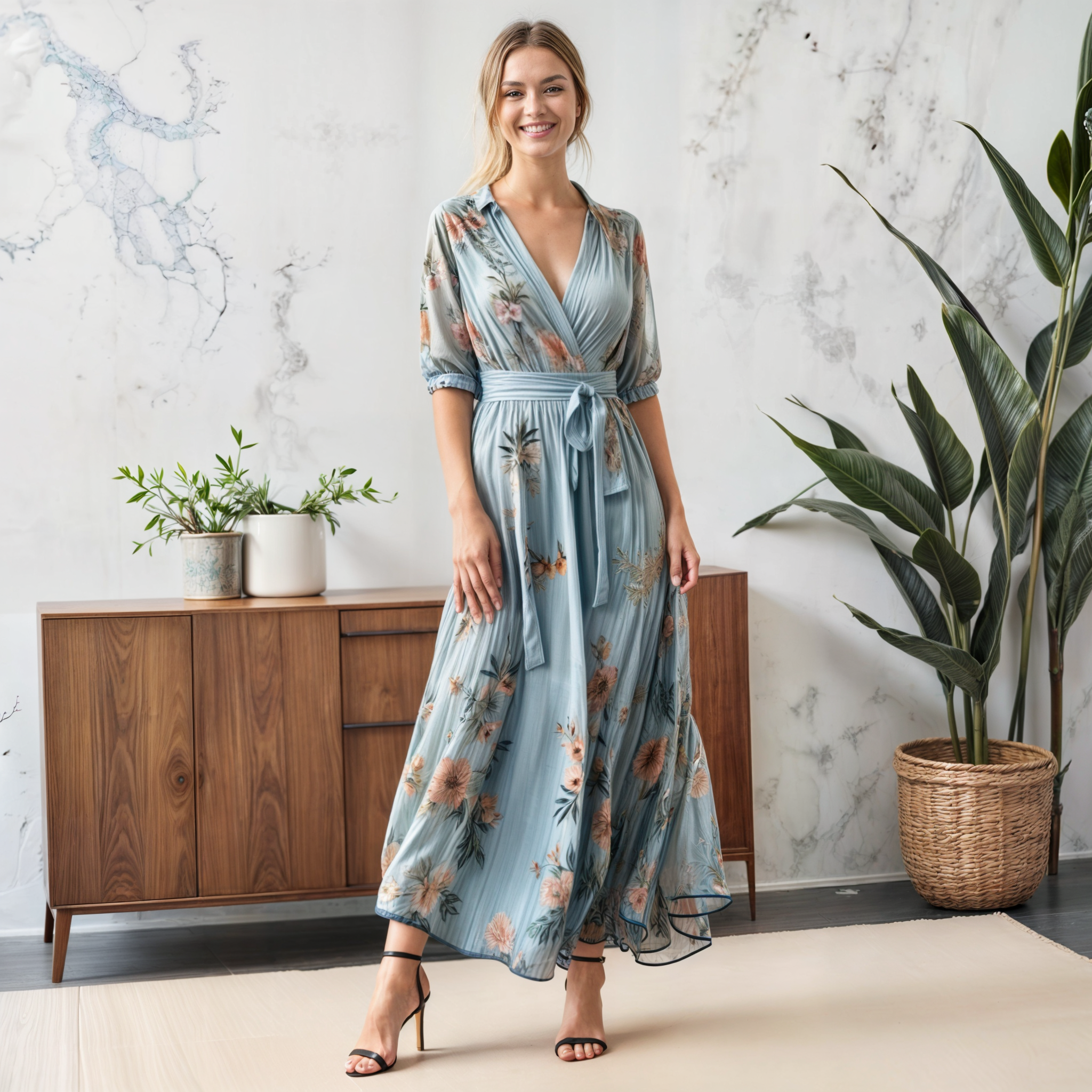 Willow | Women's Floral Wrap Maxi Dress | V-Neck Midi Dress 0