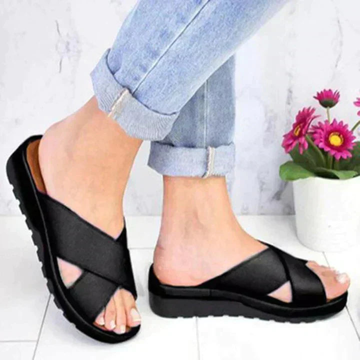 Overhead view of Women Summer Orthopedic Style Sandals showing open-toe construction and strap overlap