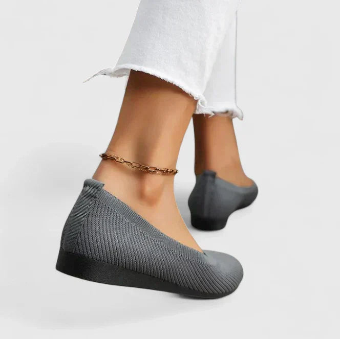 Women's orthopedic shoes slip on in beige knit with elastic collar for comfortable all-day wear