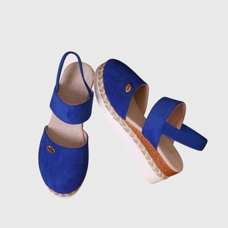 Brooklyn orthopedic sandals in neutral beige colorway showing elastic crossover design and cushioned construction