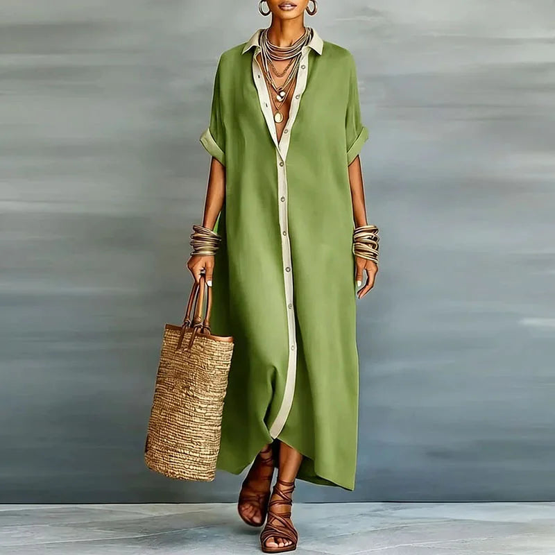 Back view of Linen Long Shirt Sundress showing relaxed fit and maxi length hemline