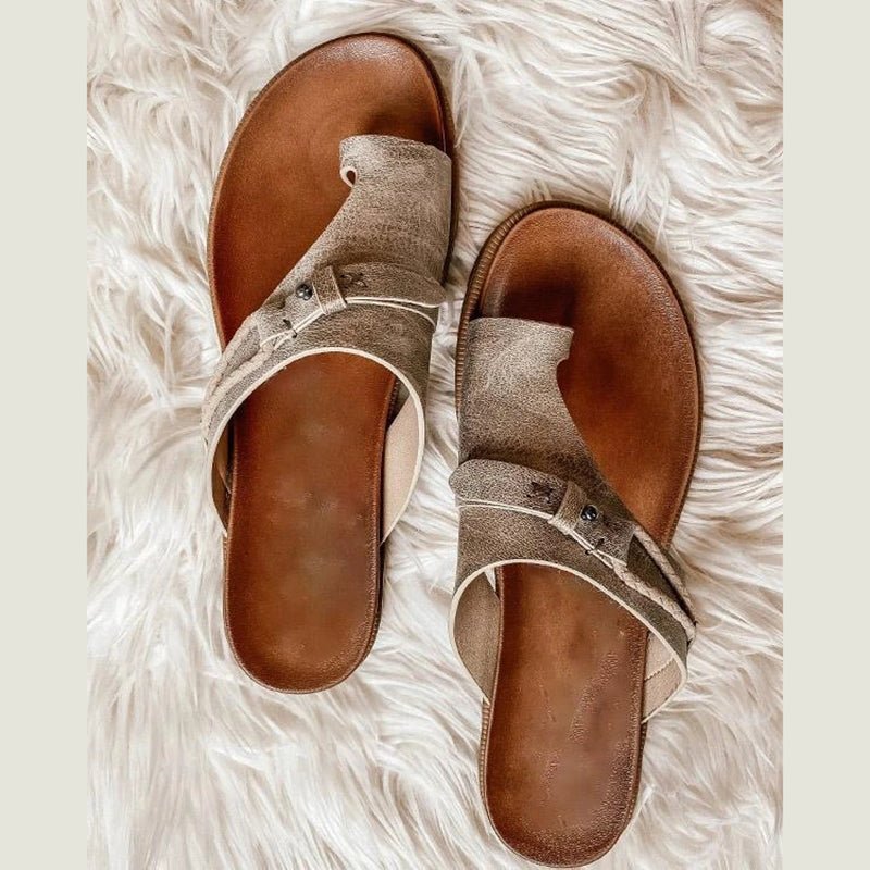 Women's Orthopedic Summer Sandals with contoured footbed and adjustable toe loop strap in neutral tone
