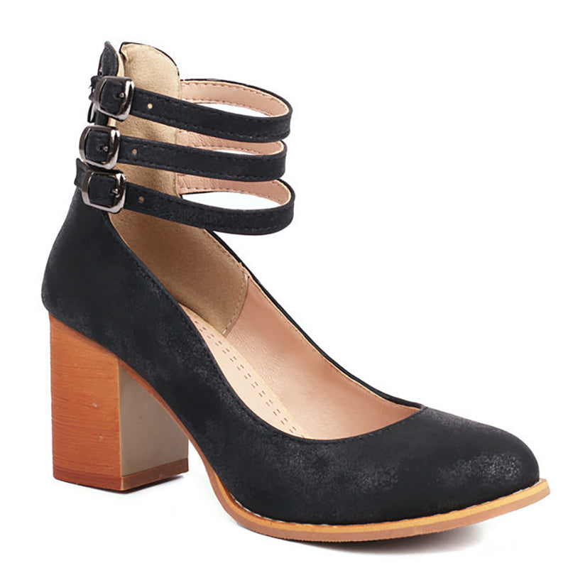 Smooth sandals with ankle strap and thick heel in tan brown showing clean silhouette