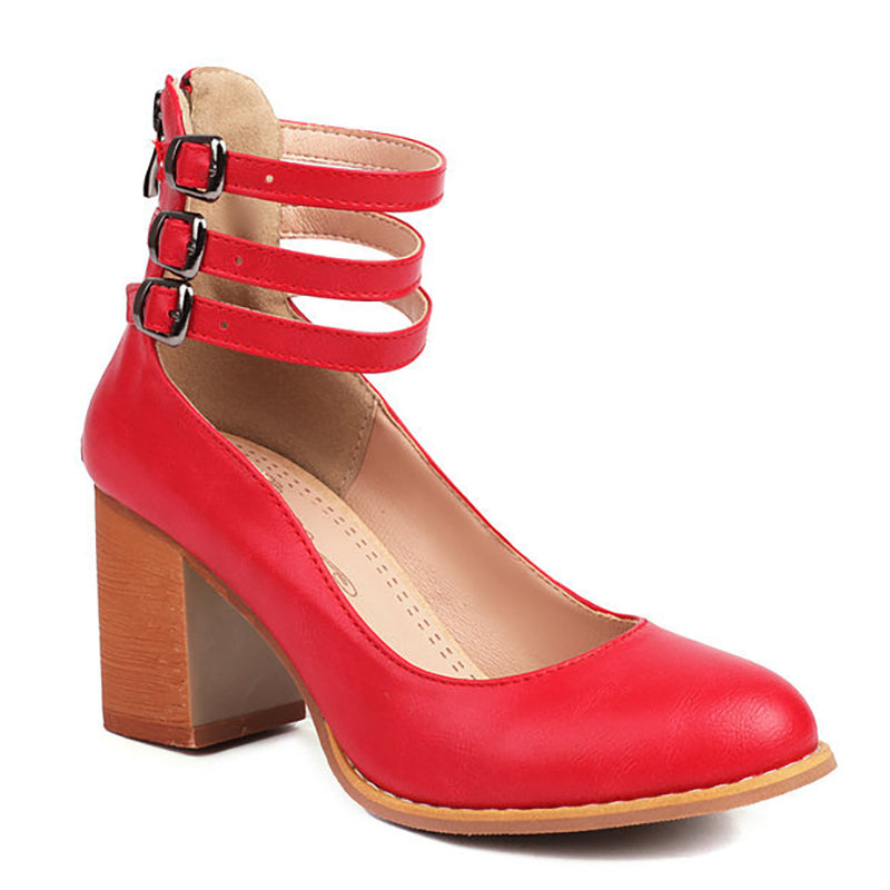 Women's smooth sandals with ankle strap and thick heel in tan brown for versatile styling