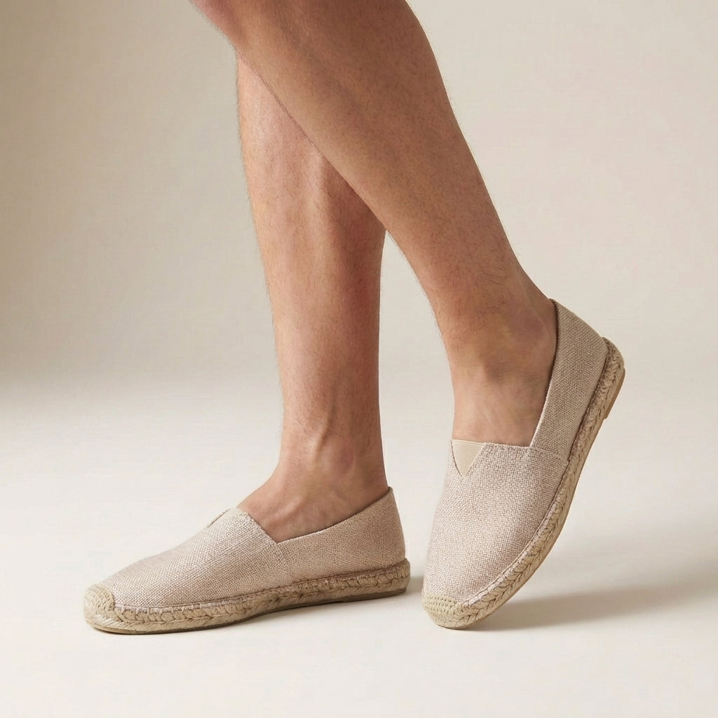 Close-up of Women's Orthopedic Jute Sole Slip-On Espadrilles showing woven jute midsole and canvas upper construction