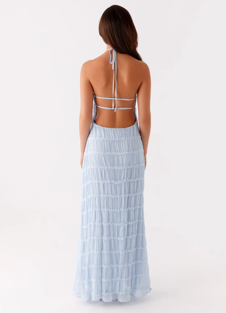 Flowing halter maxi dress with adjustable neckline for summer formal occasions