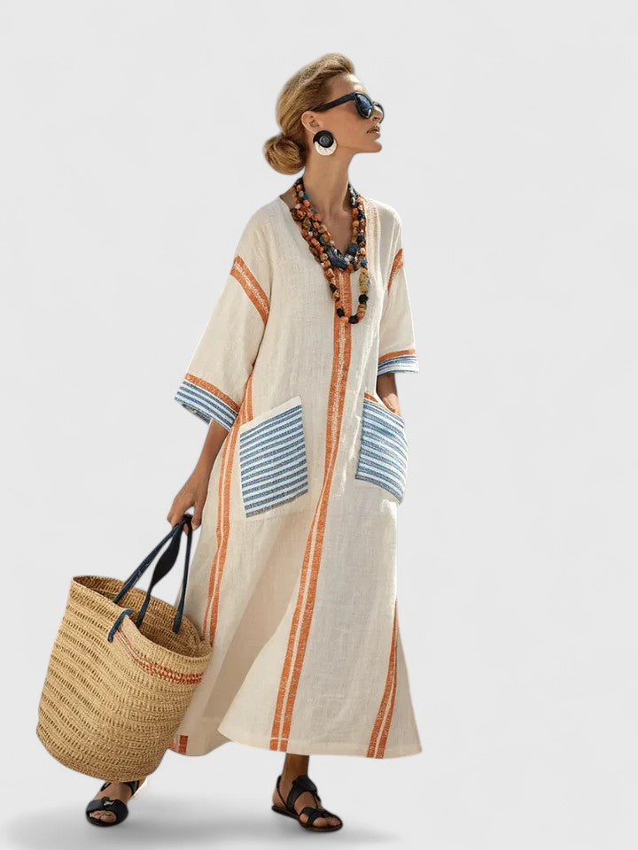 Back view of oversized Boho Maxi Dress showing relaxed drape and deep V-neckline