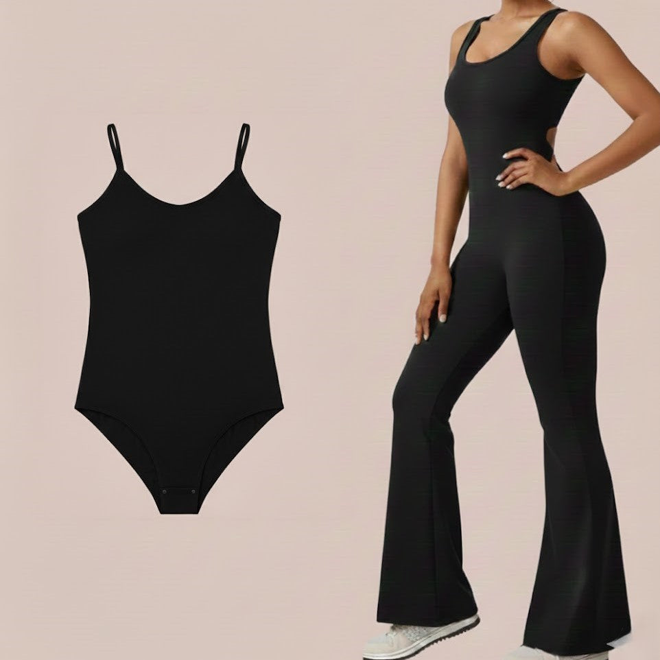 Craftsmiley V-Back Flared Jumpsuit + Free Contour Ultra Comfy Bodysuit | Sexy Backless Women's Jumpsuit