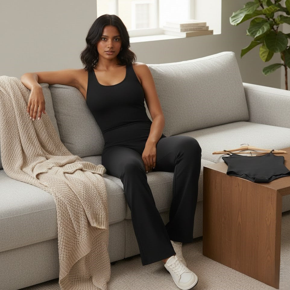 Craftsmiley V-Back Flared Jumpsuit + Free Contour Ultra Comfy Bodysuit | Sexy Backless Women's Jumpsuit
